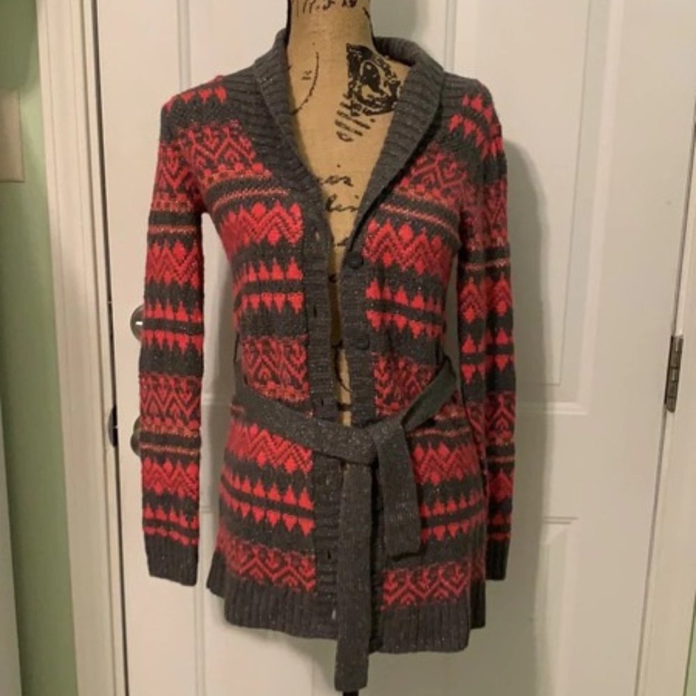 Coral & Gray Striped Cherokee Sweater